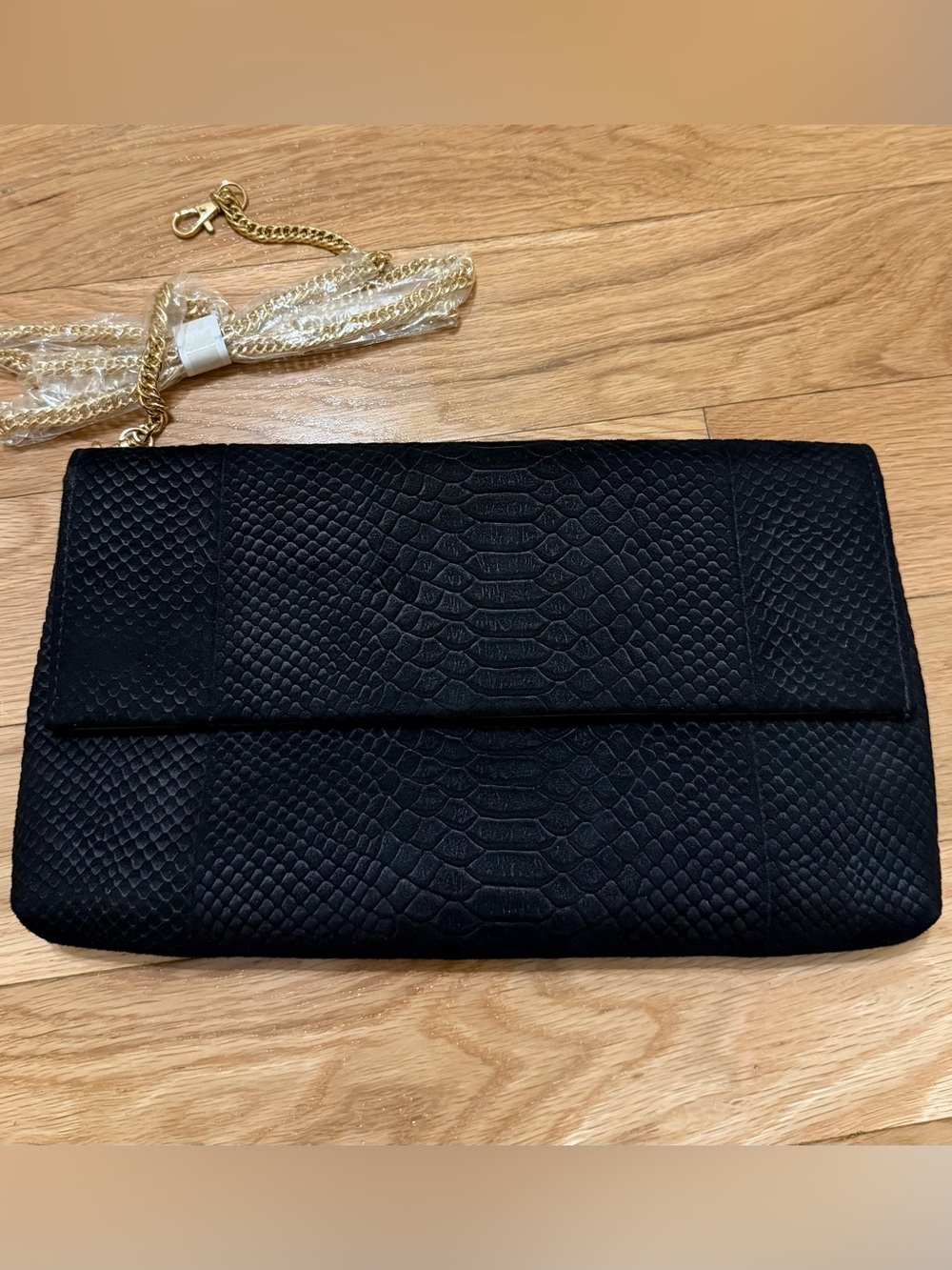 Urban Expressions Faux Suede Embossed Snake Skin Crossbody Clutch Gold Chain